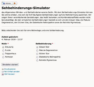 Darstellung des Sehbehinderungs-Simulators im Internet